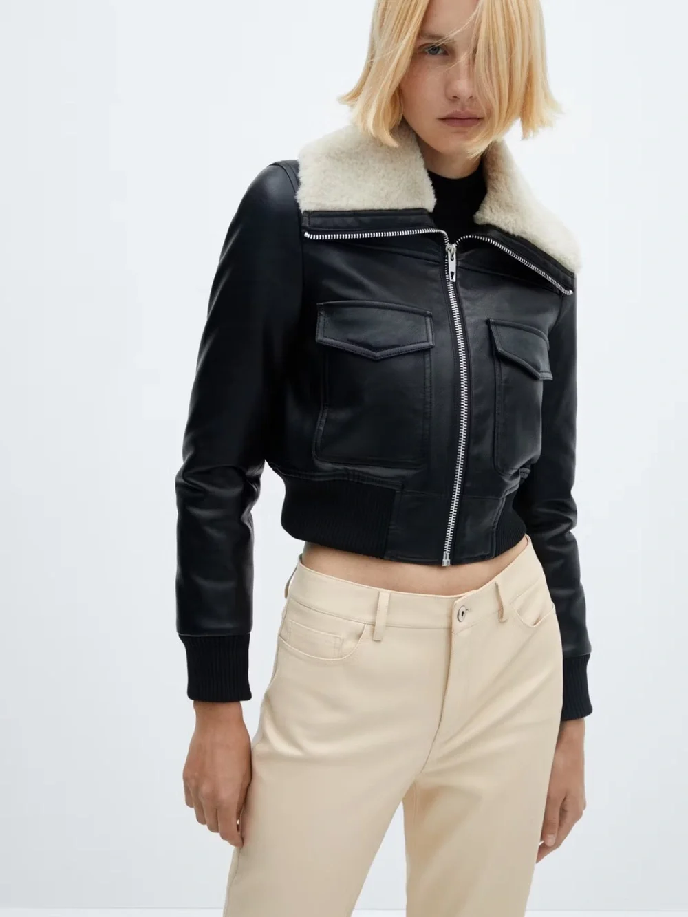 Mango Faux Leather Beige Pants